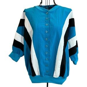 Vintage Cortiva Colorblock Bowling Top Teal Blue Size Medium